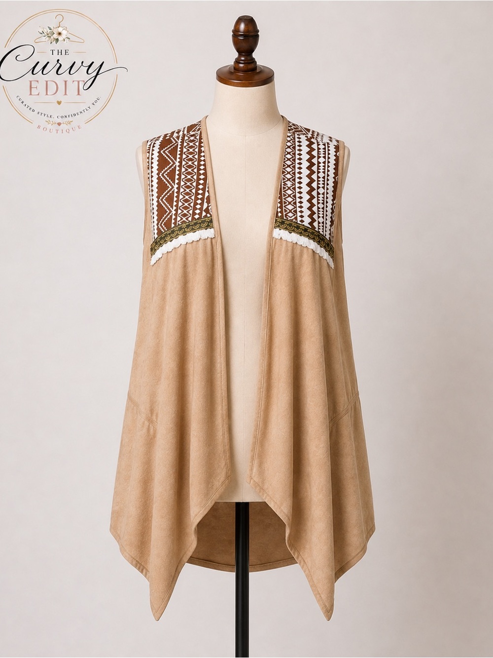 Umgee 1XL Boho Tribal Draped Cardigan Vest Faux Suede Fringe Western